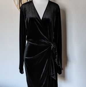 Long leeve faux suede wrap dress VELOUR WRAP DRESS